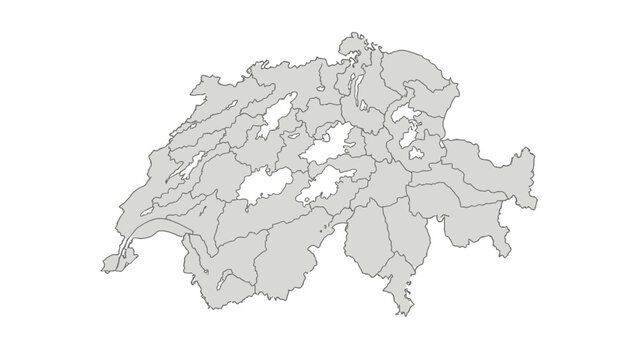 Detailed vector outline map of Switzerland showcasing its internal administrative divisions and geographic cantons, ideal for educational or political design projects