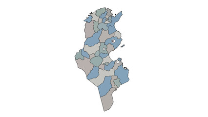 Detailed Political Map of Tunisia Illustrating Administrative Divisions and Regional Boundaries Across its Diverse North African Landscape