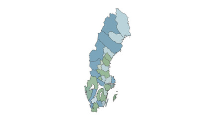 Detailed graphic map illustrating the administrative divisions and geographic regions of Sweden,