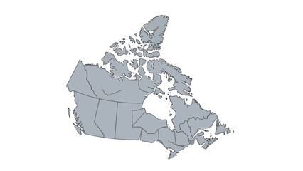 Map of Canada with provincial boundaries clearly depicted in a minimalist grey outline on a white background