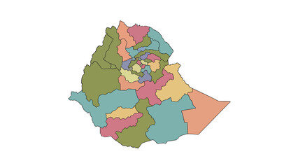 Map of Ethiopia showing administrative regions in different colors