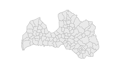 Map of Latvia's administrative divisions and municipalities, featuring detailed regional boundaries