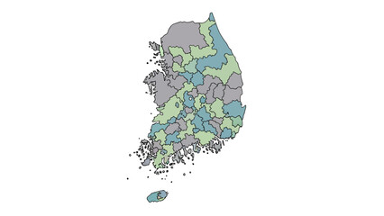 Administrative Map of South Korea Divided into Regions and Districts
