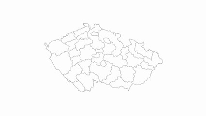 Outline map of the Czech Republic with internal regional borders clearly delineated against a white background, representing geographical divisions
