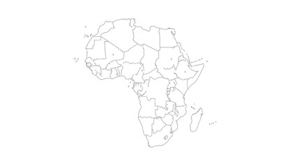 Outline map of the African continent showing country borders and major geographical regions, ideal for educational and informational purposes