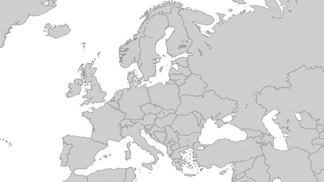 Map of Europe featuring country outlines and geographical borders for reference