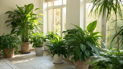 a-bright room filled with-numerous potted green