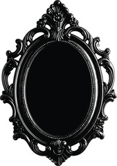 Ornate black mirror with floral details, vintage style, and oval shape