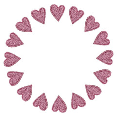 手刺繍のハートの丸いフレーム