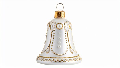 Golden Christmas bell isolated on white background with ribbon and bow