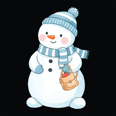 Cute Snowman Carrying School Bag Watercolor Illustration Vector Isolated

