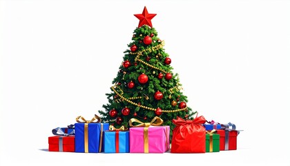 Christmas tree with gifts and presents arranged underneath it