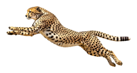Cheetah leaping in motion wild africa animal dynamic isolated on transparent background