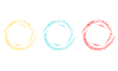 Glitter Circles PNG in Yellow, Blue, and Red with Sparkling Glow and Transparent Background