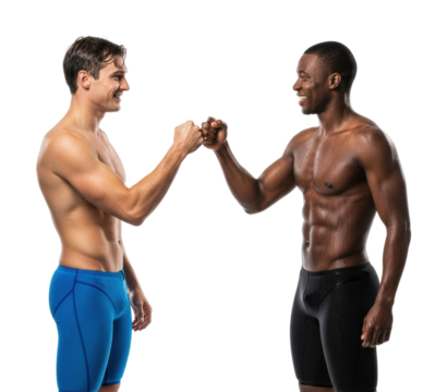 Team spirit two athletes celebrating together isolated on transparent background - Powered by Adobe