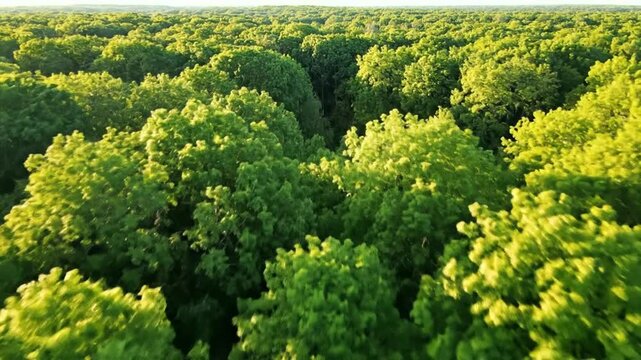 Vast expanse of lush green trees in a dense forest, a breathtaking natural landscape