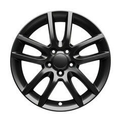 Obraz premium Dynamic black alloy wheel showcase automotive garage modern style isolated on transparent background