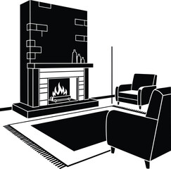 Cozy fireplace with armchairs, bottles, and rug for relaxation