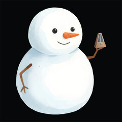 Cute Snowman With Metronome Watercolor Illustration Vector Isolated
