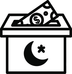 Islamic Zakat Box with Dollar Bill, Charity and Religious Giving