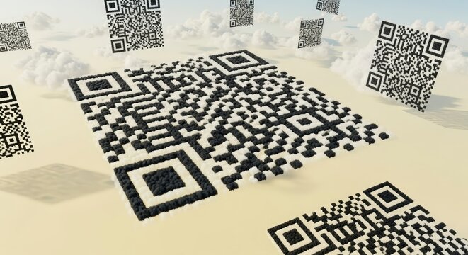 Multiple QR Codes Scattered Across a Light-Colored Surface. - Powered by Adobe