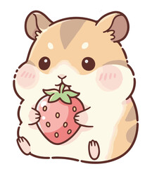 Cute Hamster Holding Strawberry – Kawaii Animal Illustration