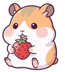 Cute Hamster Holding Strawberry – Kawaii Animal Illustration