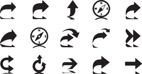 Set of black simple arrow icons vector illustration directional symbols graphic design elements