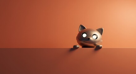 Charming 3D Rendered Golden Cat with Glowing Eyes Peeking Over a Surface