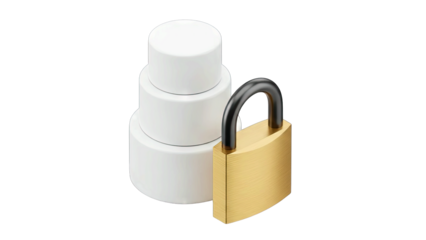 White Cylinders Protected by Gold Padlock on White