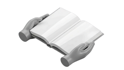 Hands Holding Open Book on White Background