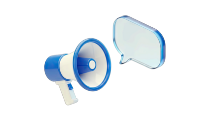 Megaphone and Speech Bubble Floating on White