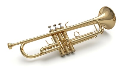 Obraz premium Golden trumpet isolated on a white background showcasing musical instrument detail