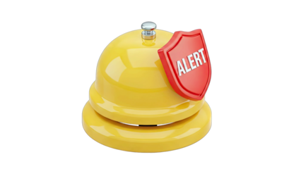Yellow Service Bell with Alert Shield on White Background
