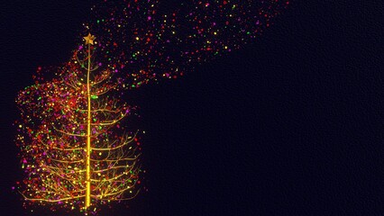 大量のカラフルな粒子が作るクリスマスツリーのイラスト：Illustration of a Christmas tree made of a large number of colorful particles