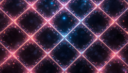 Stunning neon lattice tunnel effect with vibrant pink and blue particles creating an energetic futuristic background loop