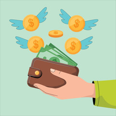 Fototapeta premium Wallet with flying money and coins showing financial loss concept 