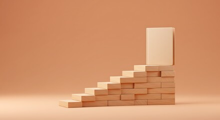 A minimalist 3D rendering of ascending wooden blocks forming a staircase, symbolizing the journey towards ambition, future aspirations, and the methodical path to achieving success and growth