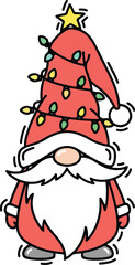 Cute Doodle Christmas Gnome with Lights Vector