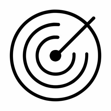 Line icon of a radar with signal waves &mdash; audience detection, black on white, square minimalist style