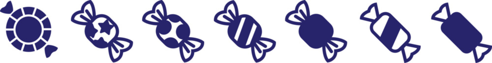 Candy sweets icon set collection group in colorful flat line style featuring confection, dessert, treat, bonbon, sugar, snack and related synonym elements for holiday graphics, packaging, party design