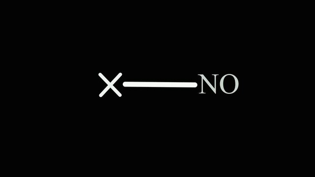 White X and NO text with a horizontal line on black background negative rejection