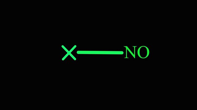 Green X and NO text with a horizontal line on black background negative rejection