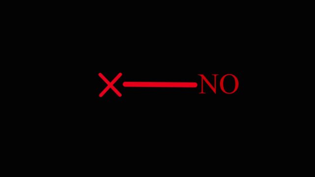 Red X and NO text with a horizontal line on black background negative rejection