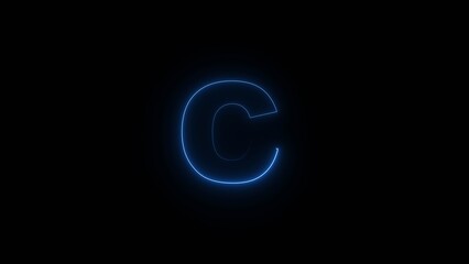 Glowing neon alphabet C. Animated neon letter 'C'. Educational concept with neon letter.