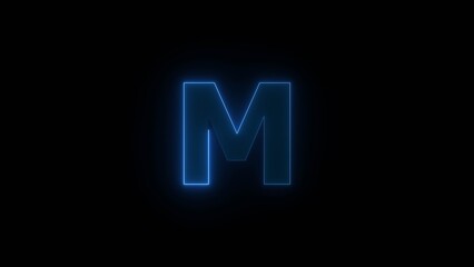 Glowing neon alphabet M. Animated neon letter 'M'. Educational concept with neon letter.