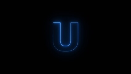 Glowing neon alphabet U. Animated neon letter 'U'. Educational concept with neon letter.
