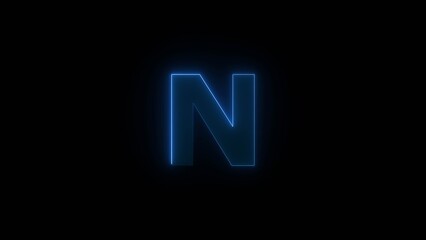 Glowing neon alphabet N. Animated neon letter 'N'. Educational concept with neon letter.