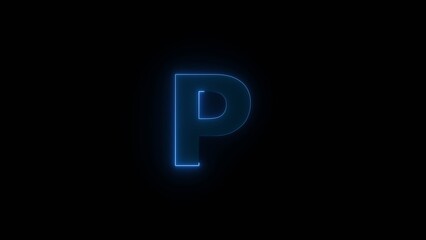 Glowing neon alphabet P. Animated neon letter 'P'. Educational concept with neon letter.
