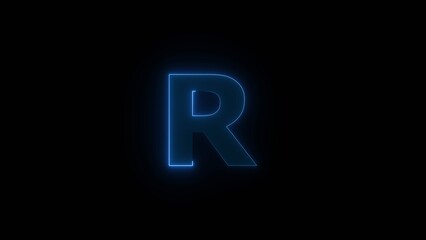 Glowing neon alphabet R. Animated neon letter 'R'. Educational concept with neon letter.